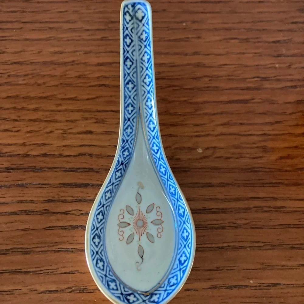 Vintage Chinese Porcelain Blue and White rice spoon & dragon painted spoon soup
